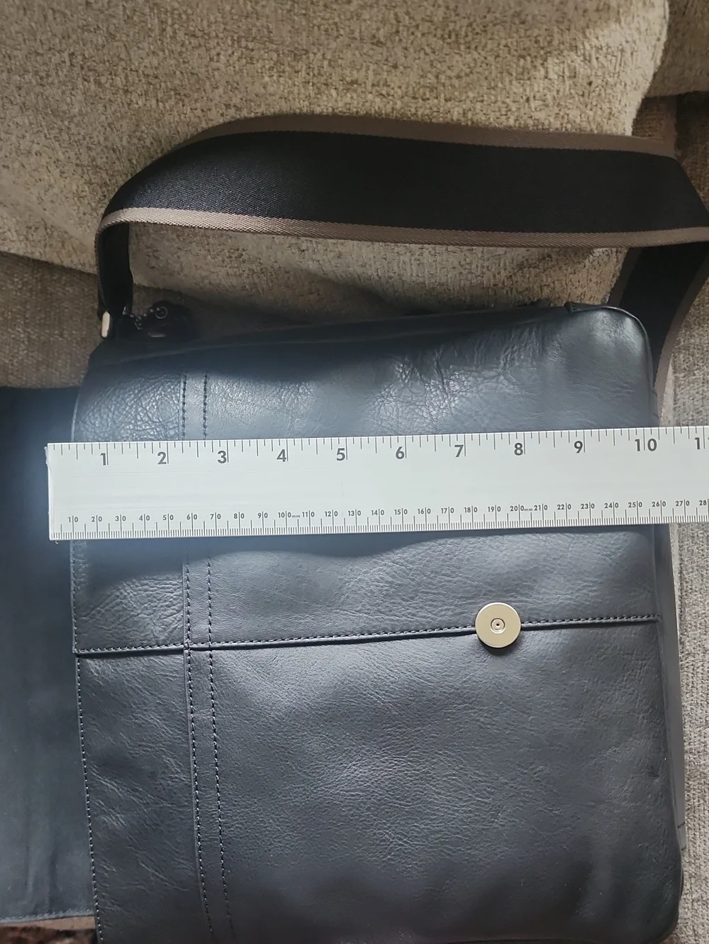 Coach Black Leather Men's Messenger Bag with Striped Strap